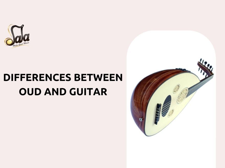 Comparison of oud and guitar highlighting differences in fretting strings and technique