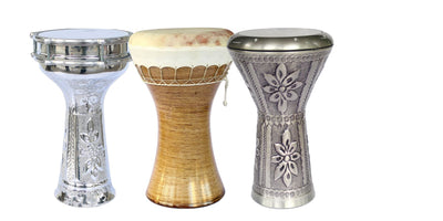 The types of darbuka existing in our catalogue are Egyptian Darbukas having heads with rounded edges Turkish Darbukas which are light and