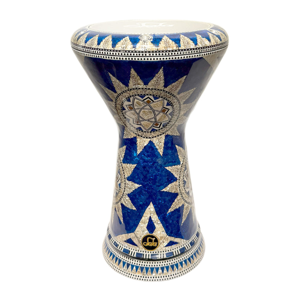 Egyptian darbuka SKY-2 by Sala with blue pearl inlay and synthetic head