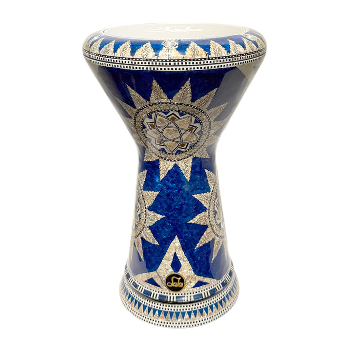 Egyptian darbuka SKY-2 by Sala with blue pearl inlay and synthetic head