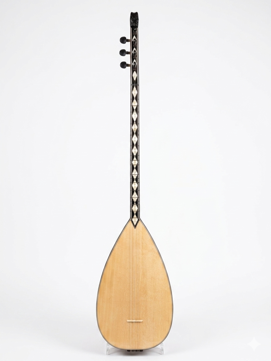 Walnut and spruce short neck baglama KAYA-4 with decorative inlays by Sala