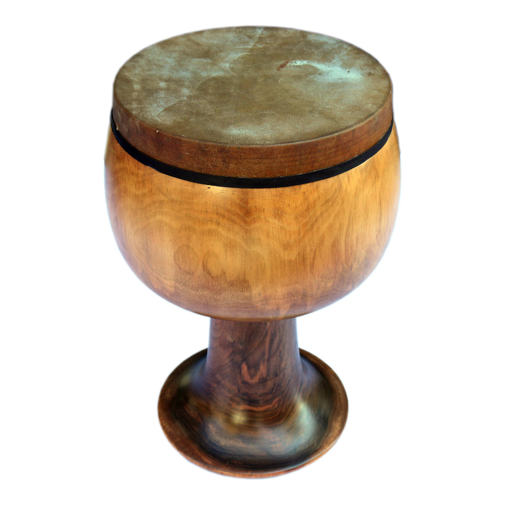 Walnut tombak TGD-3 by Goldendrum with carved body and camel skin head