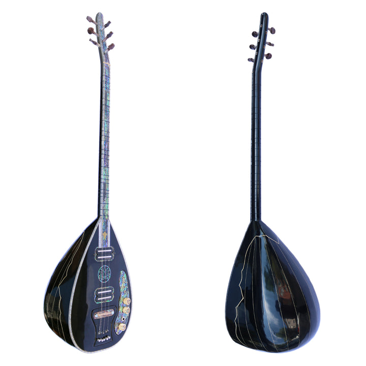 Professional long neck electric baglama saz DES-3 with walnut bowl and pearl inlays