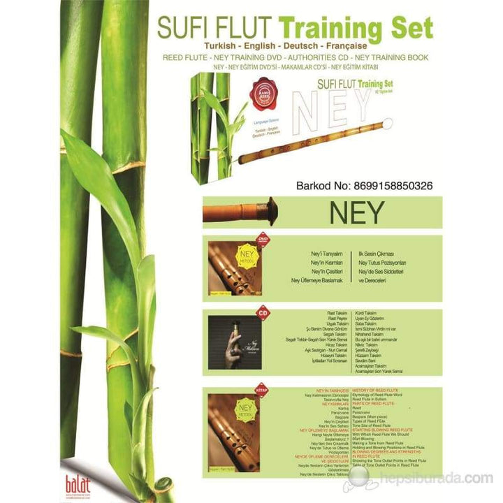 Turkish ney learning set with instructional materials by Balat